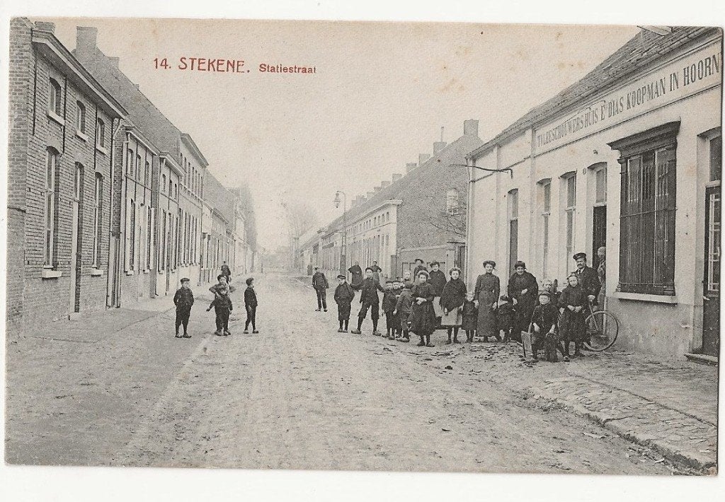 stekene pk statiestraat vleeshouwershuis animatie, Ophalen of Verzenden, Voor 1920, Gelopen, Oost-Vlaanderen