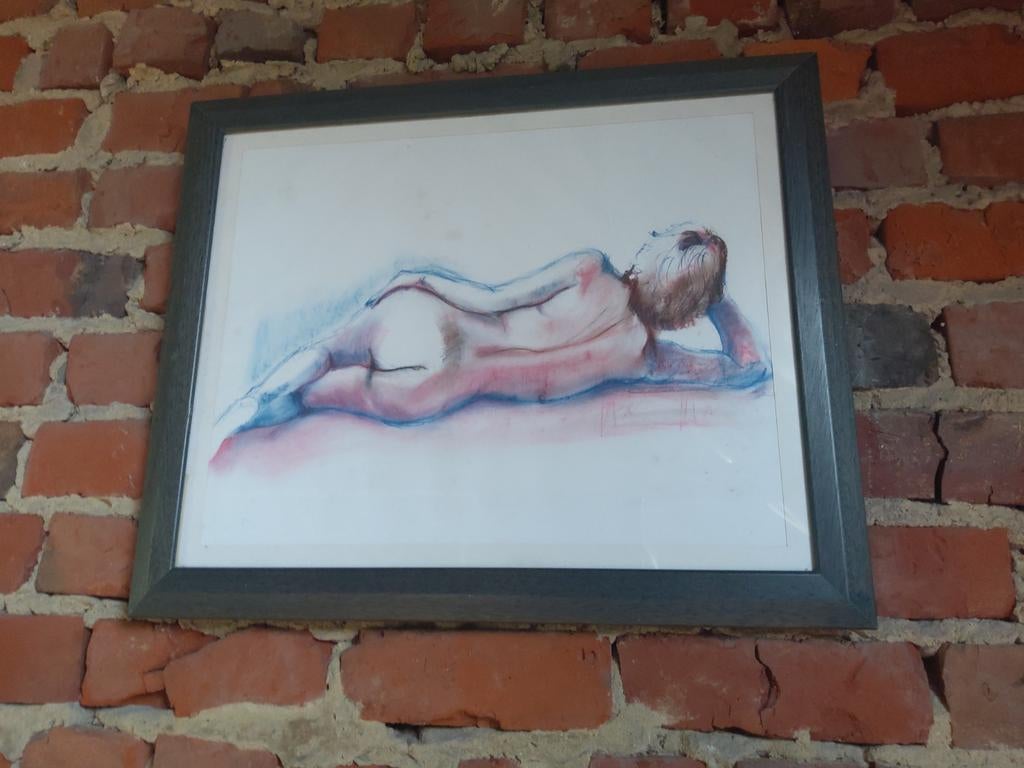 Originele ingelijste pasteltekening.49 x 39 cm., Ophalen