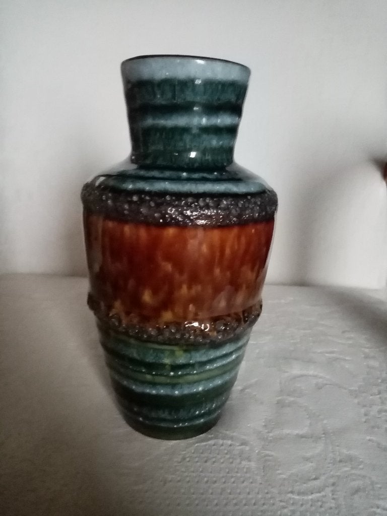 Sheurich Duitse aardewerkvaas met  uit de jaren 60 (21 cm), Ophalen of Verzenden