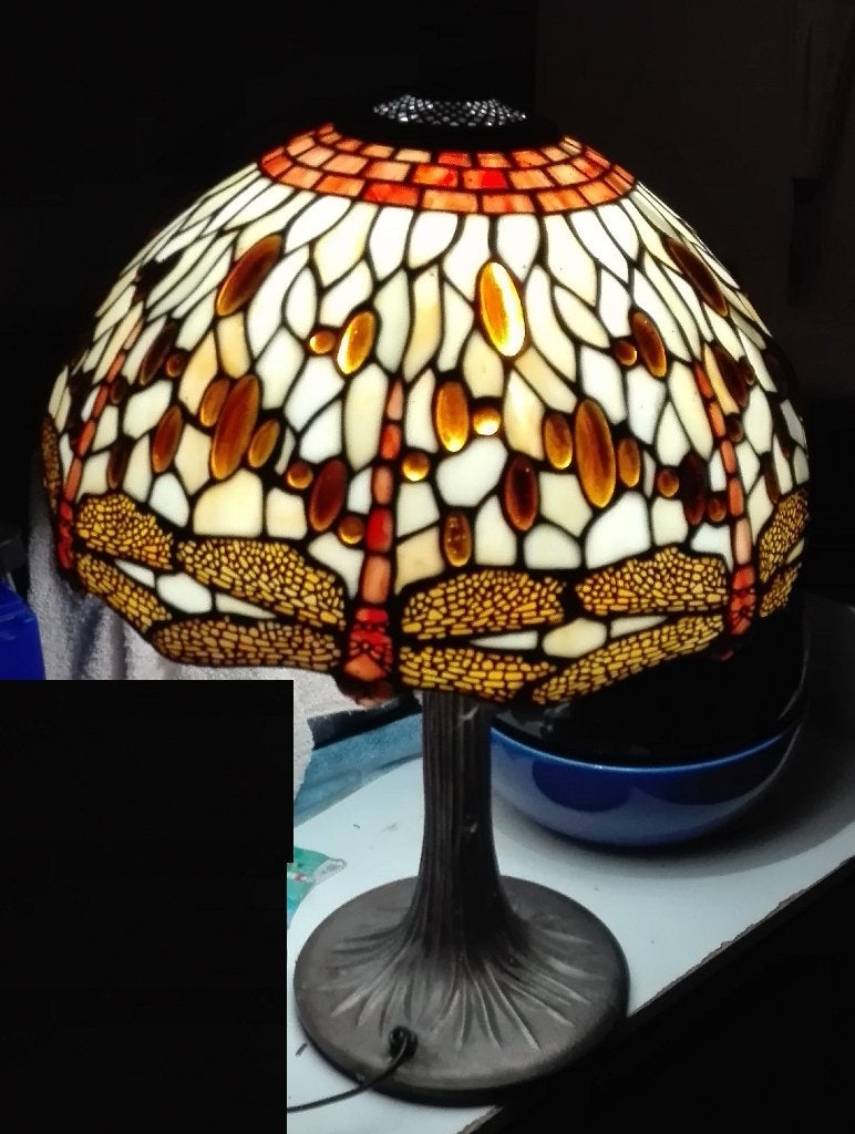 Grande Lampe Style Tiffany "Libellule" - Honsel Leuchten, Marqué, Verre, 56 cm, Enlèvement