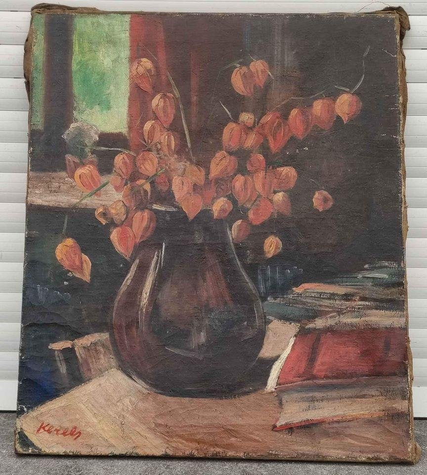 Huile sur toile fleur signe Henri kerels, Enlèvement ou Envoi, Toile