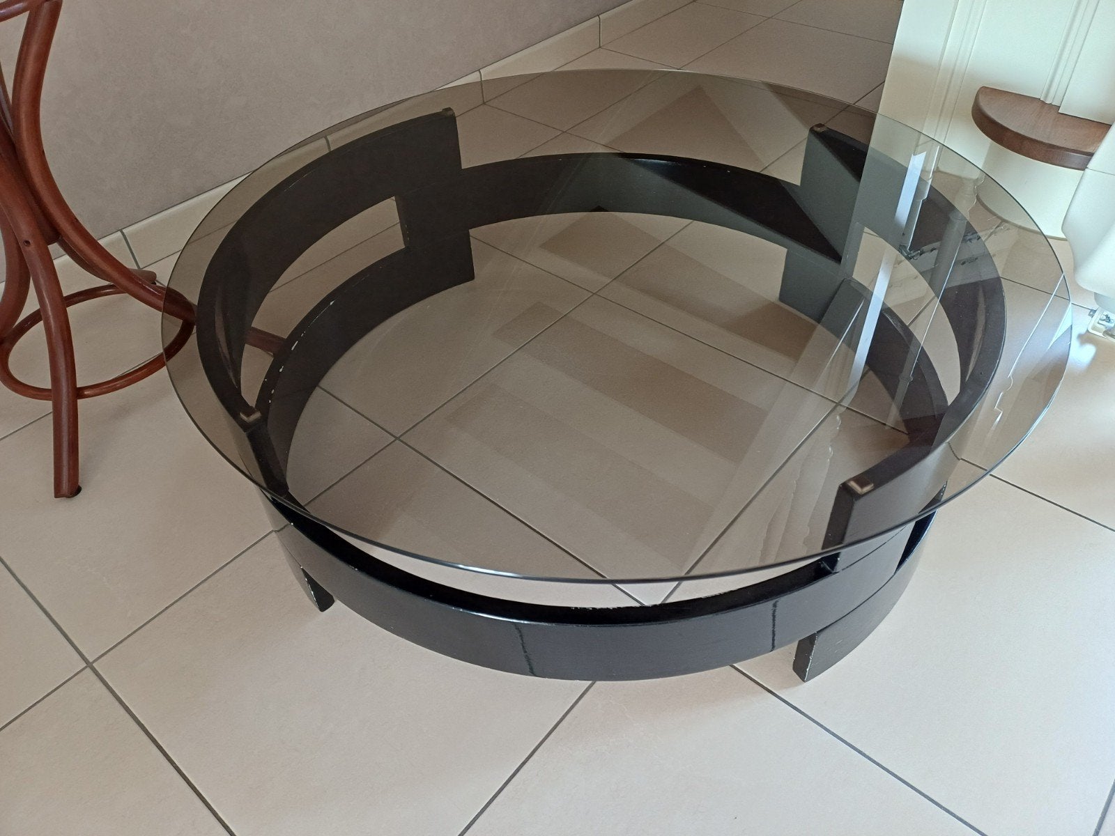 Ronde salontafel, diameter 100 cm met glazen tafelblad, Ophalen, Afneembaar