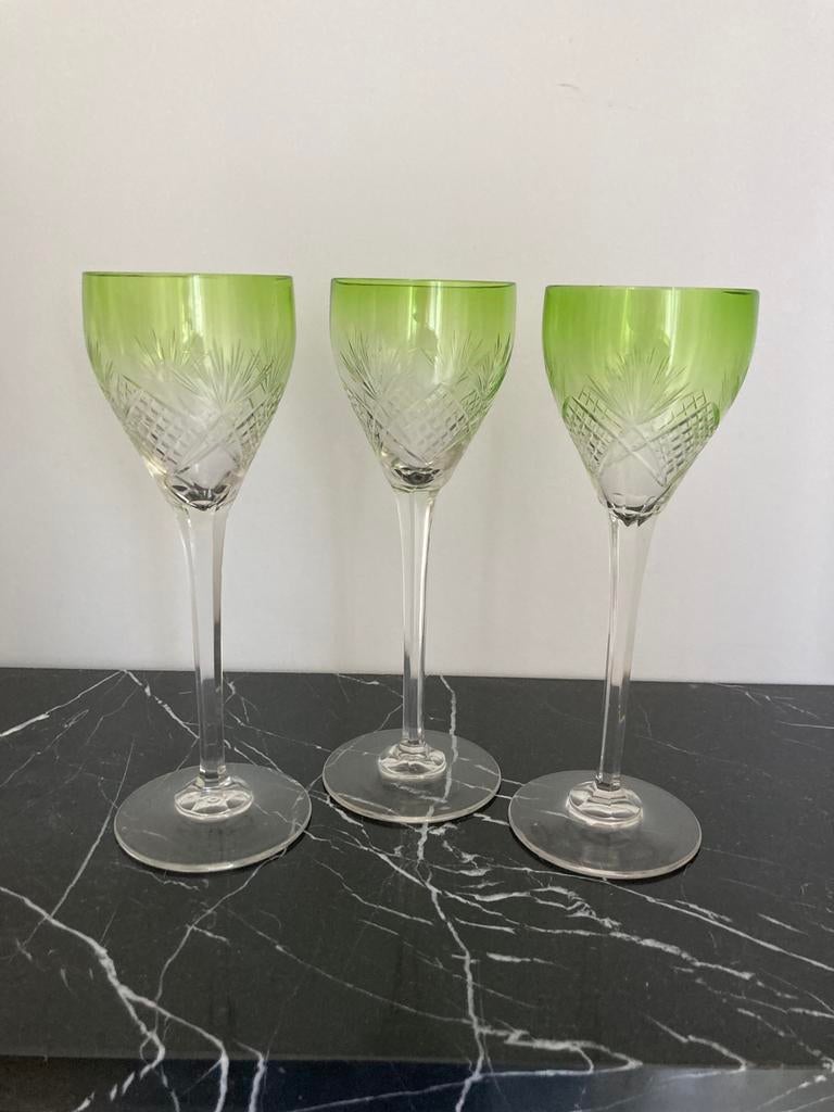 3 kristallen wijnglazen  Val Sint Lambert   of Saint Louis., Ophalen of Verzenden, Zo goed als nieuw