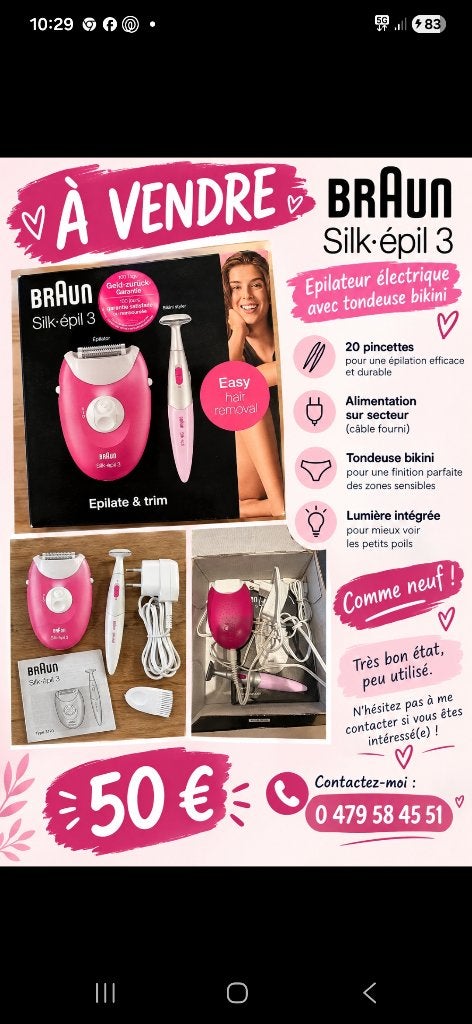 Rasoir électrique Braun silk épil 3, Enlèvement, Comme neuf