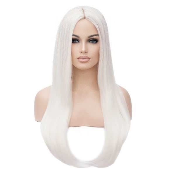 Luxe pruik wit lang steil haar zonder pony, Ophalen of Verzenden, Nieuw