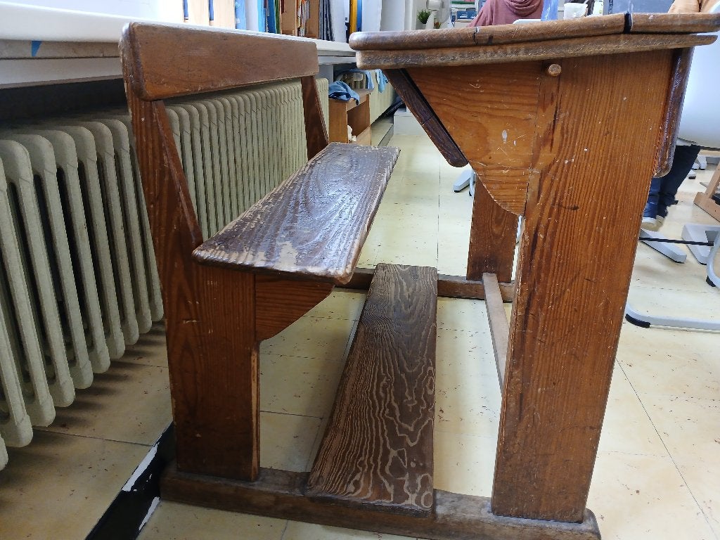 Bureau d'école, Antique, Bureau enfant, Bois, Espace de rangement