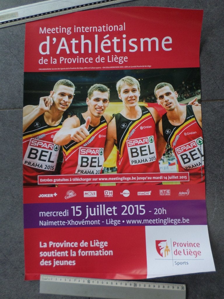 Meeting International Athlétisme Liège - affiche - 2015, Collections, Enlèvement ou Envoi, Rectangulaire vertical, A1 jusqu'à A3
