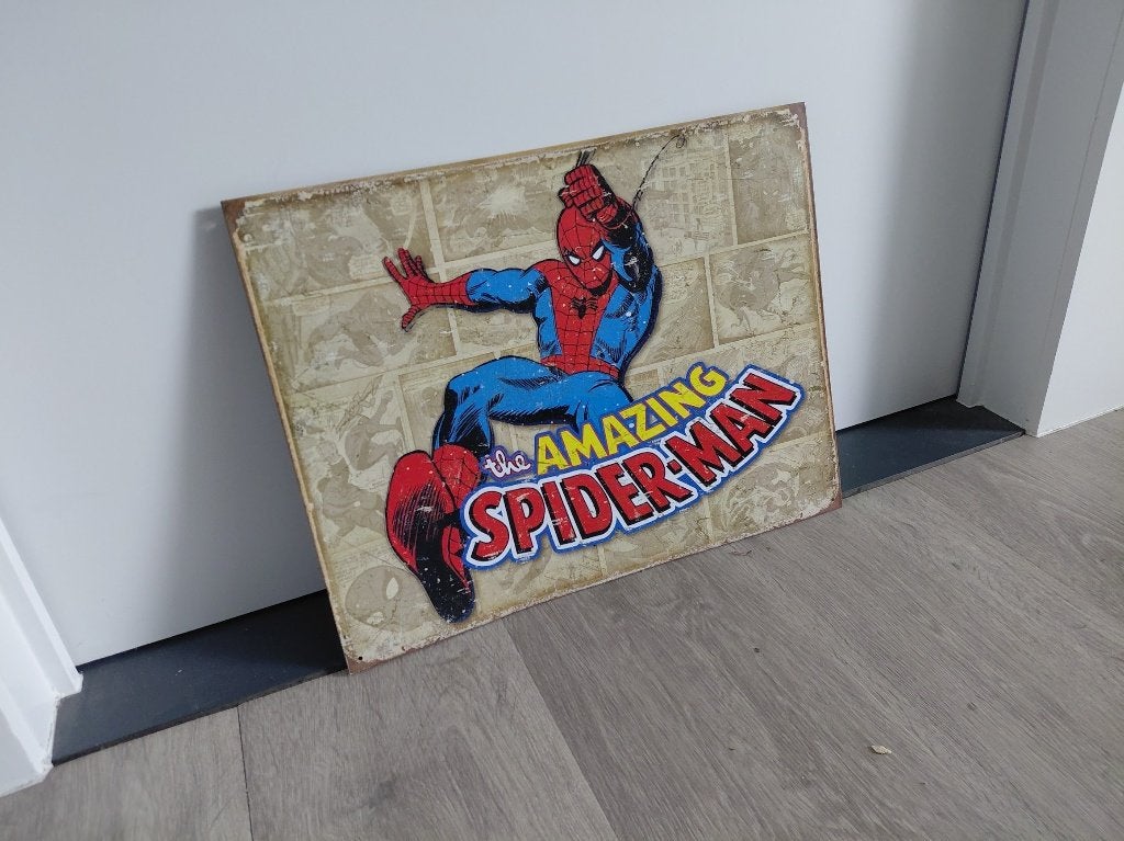 metalen Spiderman plaat, Huis en Inrichting, Woonaccessoires | Schilderijen, Tekeningen en Foto's, Ophalen, Zo goed als nieuw