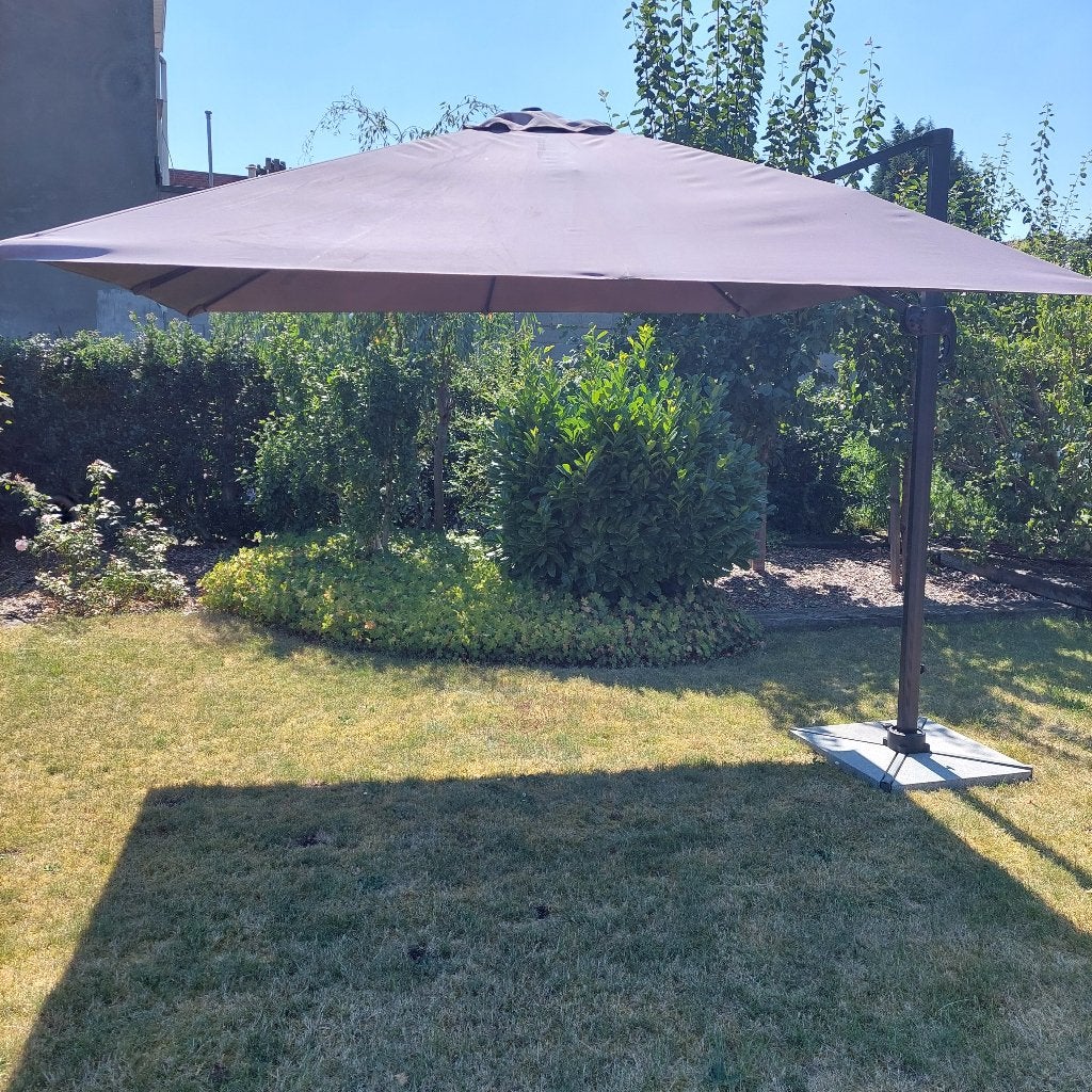 parasol 3 x 3 met zware voet, Tuin en Terras, Parasols, Ophalen, Gebruikt, Kantelbaar, Parasolvoet