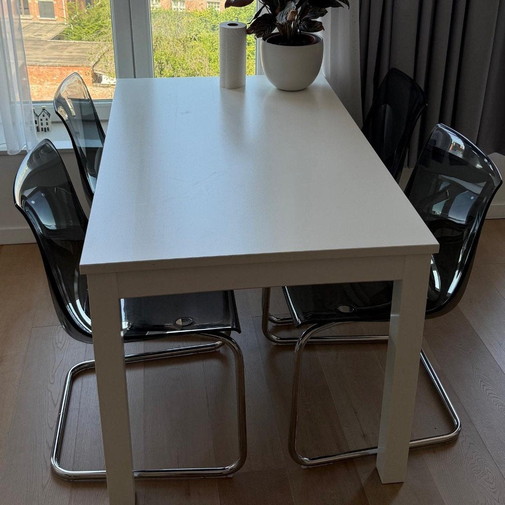 IKEA NÄSINGE uitschuifbare eettafel – wit – 130/190x80 cm, 100 à 150 cm, Quatre personnes, Modern, wit, strak, Comme neuf