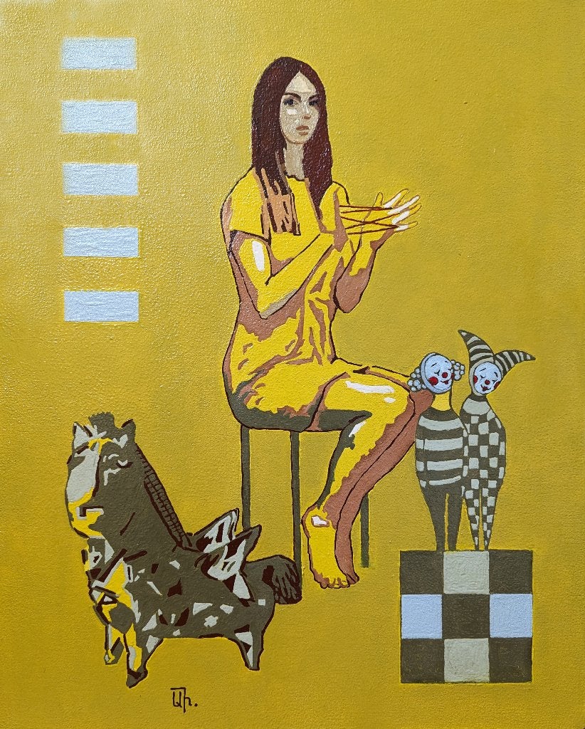 « La bonne sorcière », Antiquités & Art, Art | Peinture | Moderne, Textile, Peinture à l'huile, Figures, Sur cadre en bois