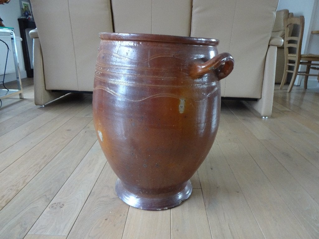 Grand pot en grès émaillé brun, Antiek en Kunst, Ophalen