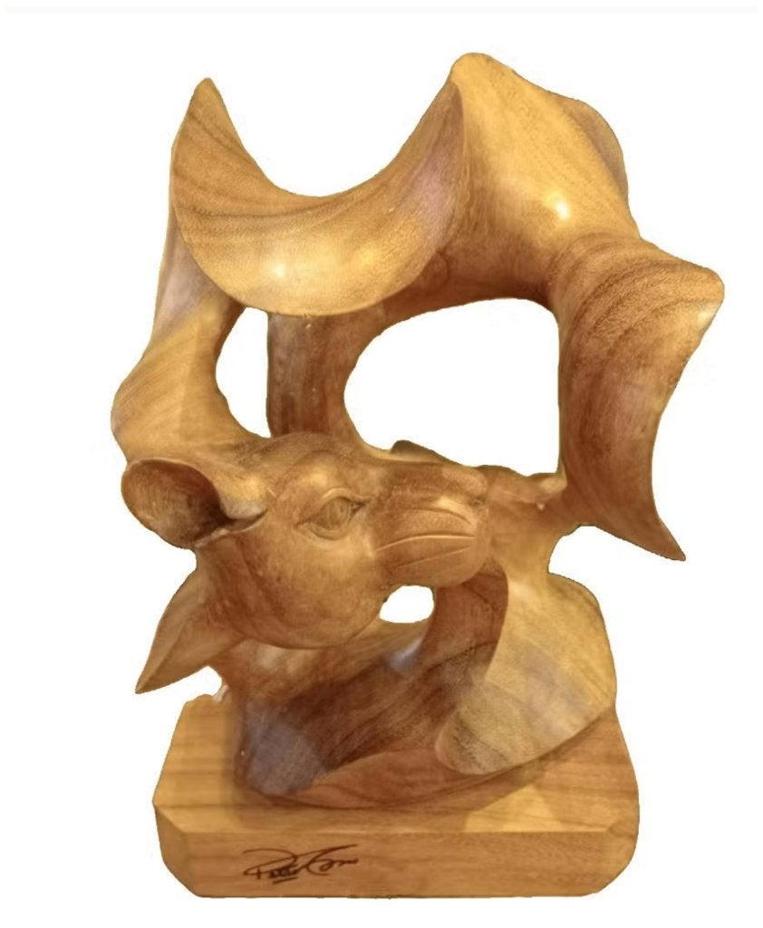 Statue en bois sur socle, double face., Bois, Enlèvement ou Envoi, 20 - 50 cm, Statue