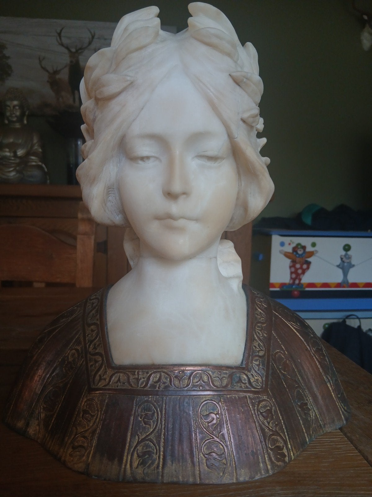 Art Nouveau buste GERESERVEERD, Statue, Patiné, Enlèvement, Femme