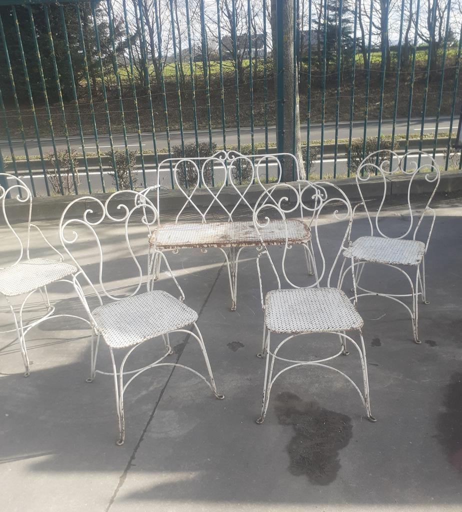 Ancien fauteuil et banc jardin en fer 4+1, Enlèvement