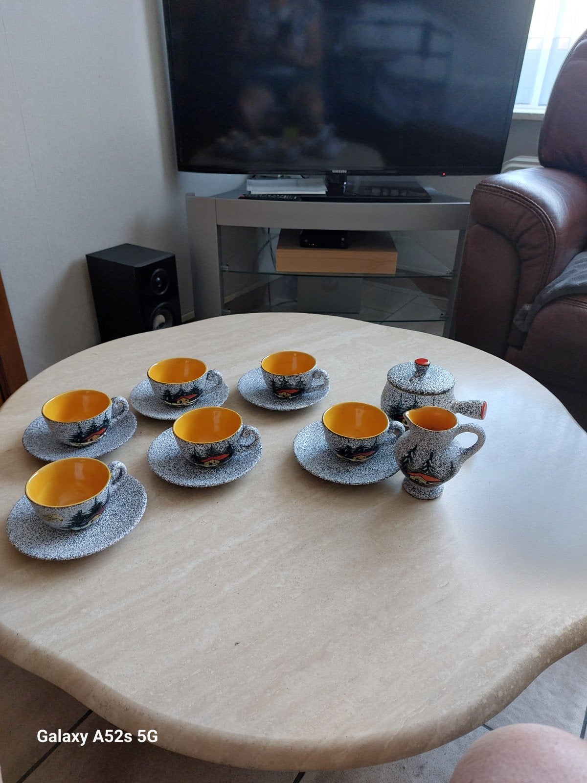 service cafe emaux d art motif hiver, Service complet, Vintage, Comme neuf, Céramique