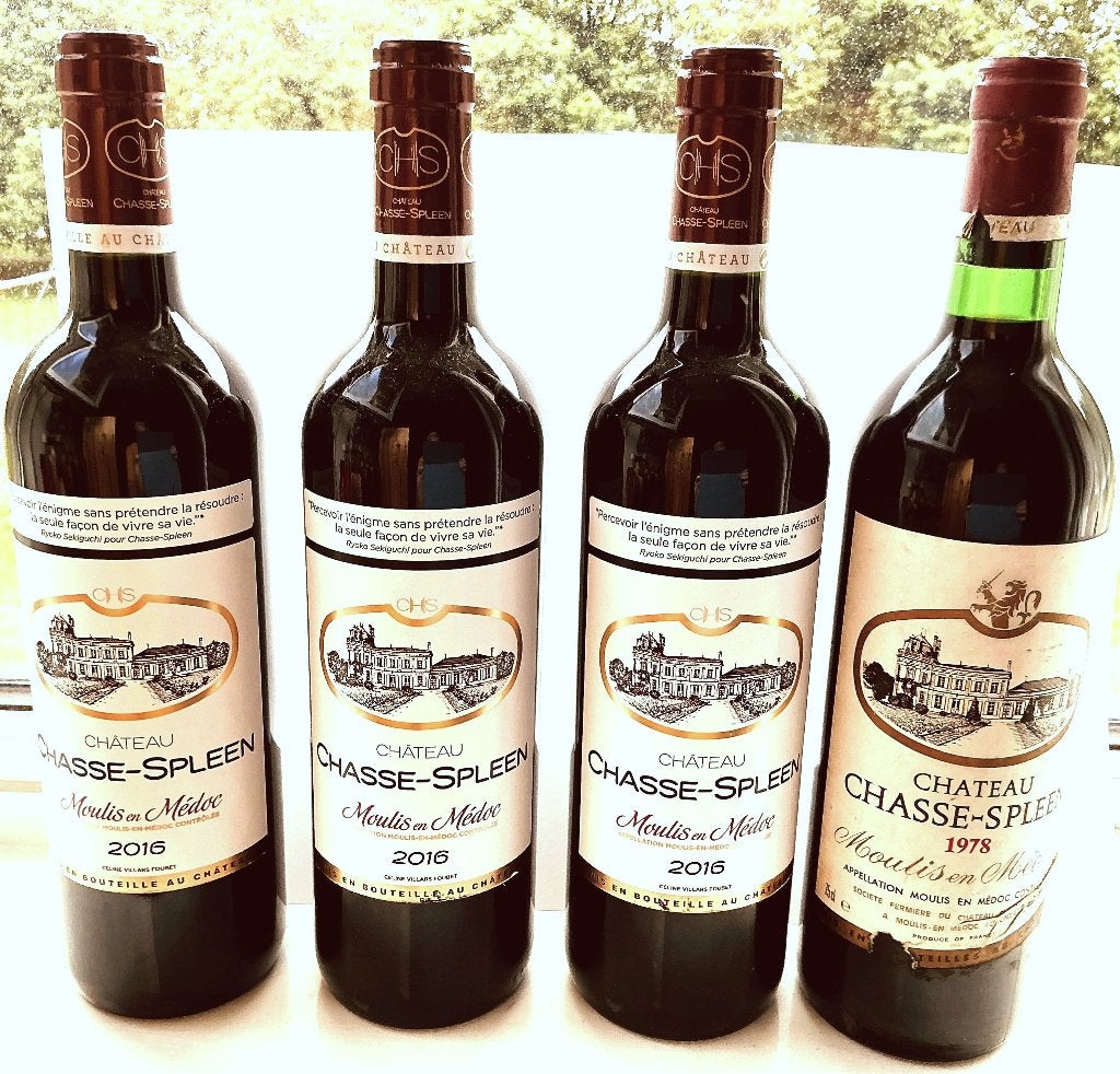 4 X Château Chasse Spleen 2016/1978 Moulis - Médoc. parfait, Collections, Neuf, Enlèvement ou Envoi, Pleine, Vin rouge