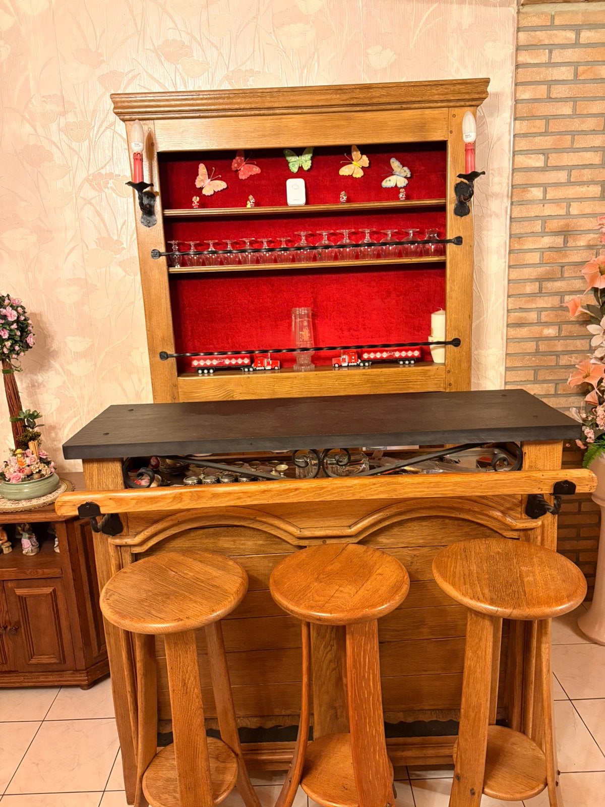 Bar en chene massif avec comptoir adroise, Maison & Meubles, Enlèvement, Comme neuf