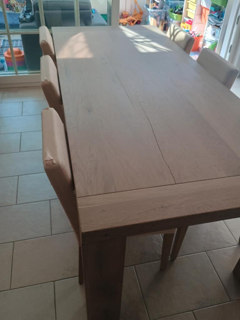 Eiken Eettafel te koop + gratis 6 stoelen, Ophalen, 100 tot 150 cm, Eikenhout, 200 cm of meer