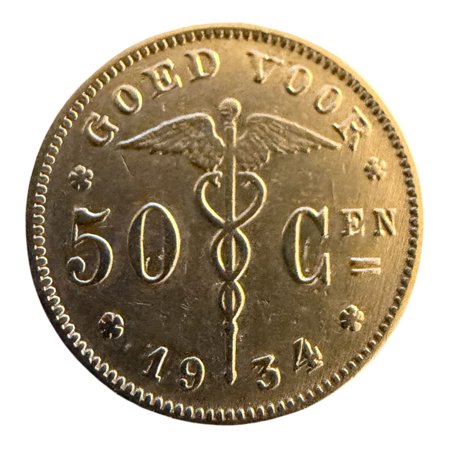 Belgie 50 Centiem 1934 Vlaams, Ophalen