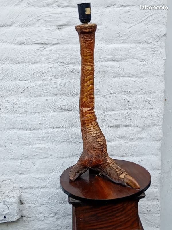 Ancienne Lampe en patte d'autruche ,très RARE !!!, Lampe d'ambiance, Bois, Vintage, Enlèvement ou Envoi