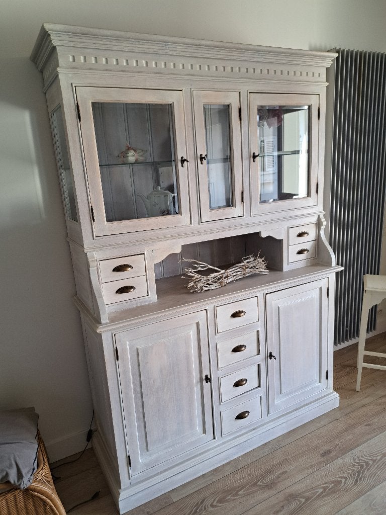 Kast met glas, Huis en Inrichting, Ophalen, Gebruikt, 100 tot 150 cm, Met lade(s)