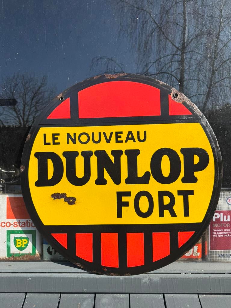 Ancien panneau d'affichage en émail DUNLOP 1937, Enlèvement, Utilisé, Panneau publicitaire