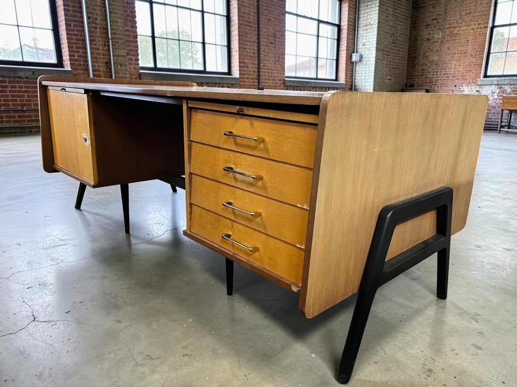 vintage XL diepe tweezijdige bureau / schrijftafel, Verzenden