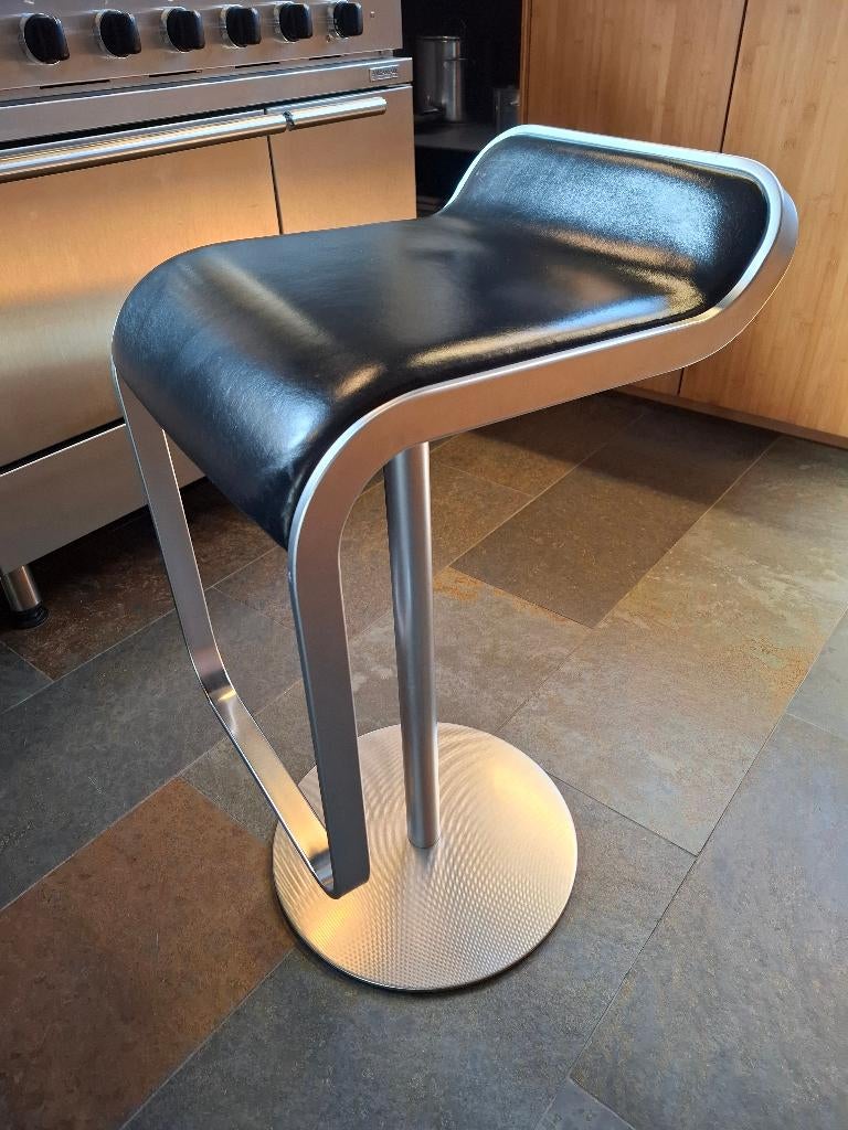 Tabourets de bar design en cuir noir Lapalma LEM, lot de 3, Maison & Meubles, Tabourets de bar, Comme neuf, Cuir, Métal, 3 tabourets