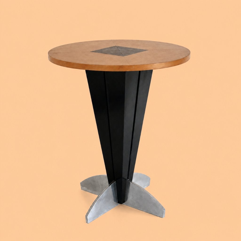 Postmoderne bijzettafel - ingelegd houtwerk - Vintage design, Antiek en Kunst, Ophalen, Hout