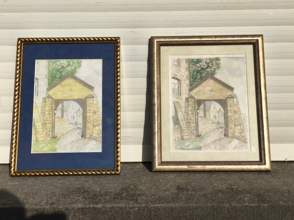 Paire aquarelle signe, Antiek en Kunst, Kunst | Schilderijen | Klassiek, Ophalen of Verzenden, Aquarel