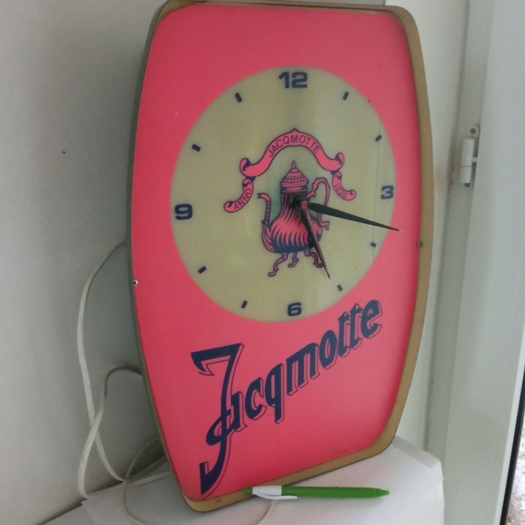 JACQMOTTE reclameklok, Verzamelen, Ophalen of Verzenden, Gebruikt, Reclamebord