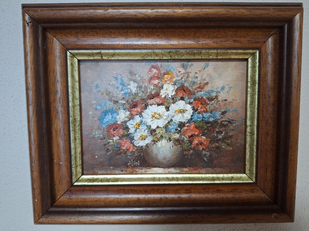 mooi schilderijtje, Antiek en Kunst, Kunst | Schilderijen | Klassiek, Ophalen, Gesigneerd, Bloemen