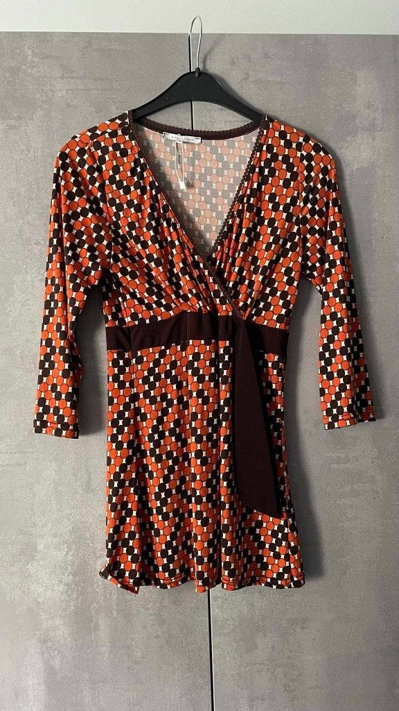 LOLA&LIZA bruin-oranje BLOUSE met lange mouwen M, Lola liza, Ophalen of Verzenden, Zo goed als nieuw, Meerkleurig