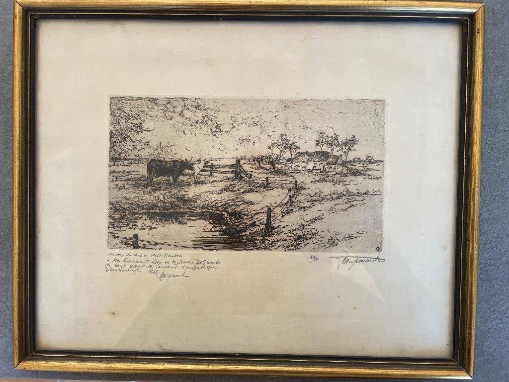 Eau forte originale de Van Paemel, Eau-forte, 25 cm, Paysage, Enlèvement