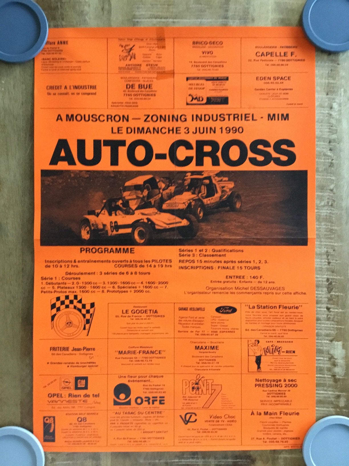 Affiche auto-cross moeskroen 1990, Ophalen of Verzenden, Zo goed als nieuw