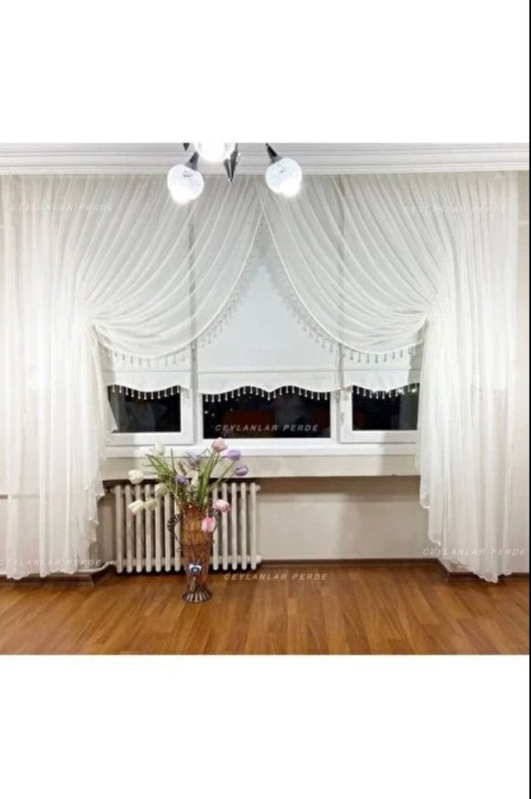 Luxe woonkamer gordijen - 3 stuks, Huis en Inrichting, Ophalen, Overige patronen, Overige typen, Wit