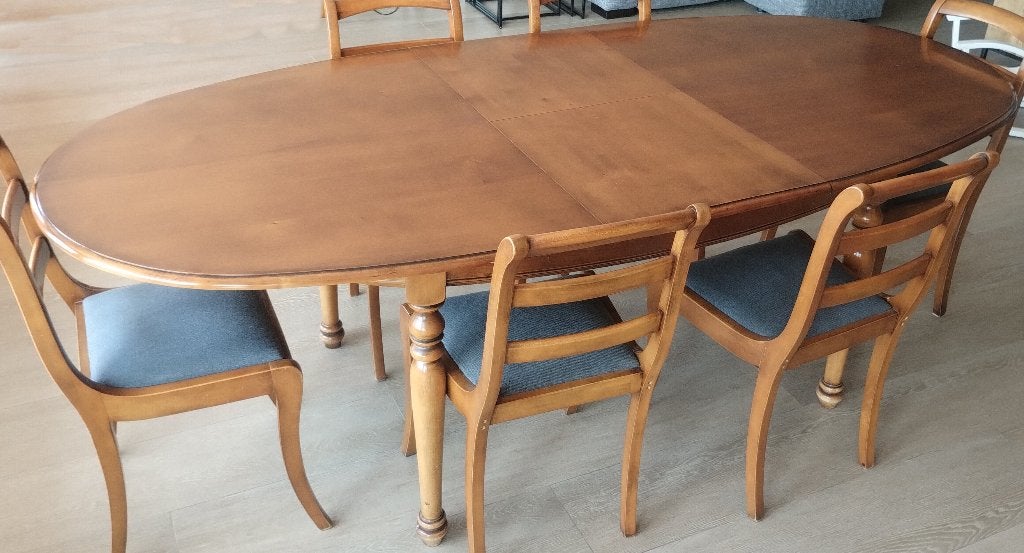 Table de salle à manger 6-8p avec rallonge, 150 à 200 cm, Cinq personnes ou plus, Merisier, 100 à 150 cm