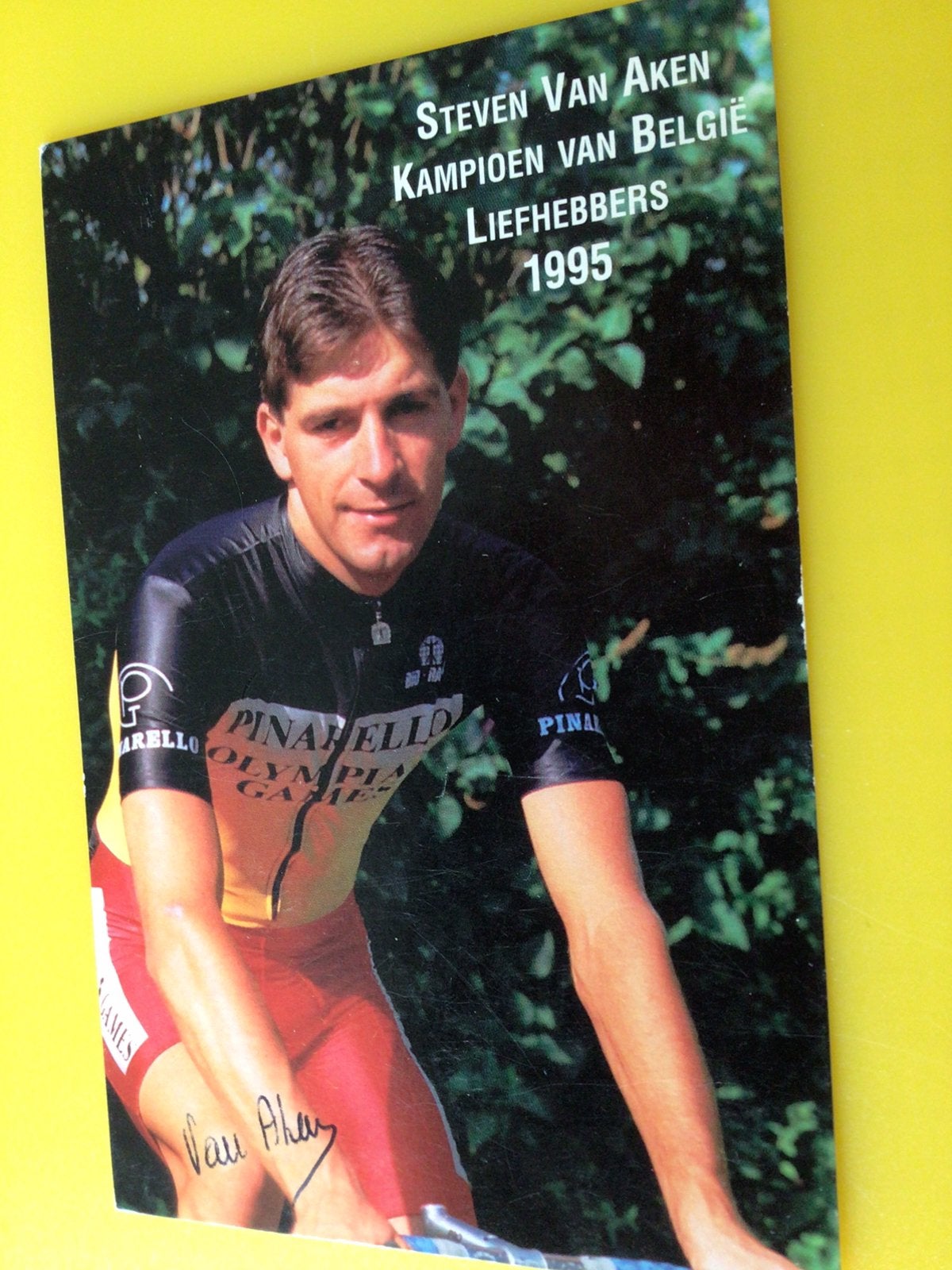 Wielerkaart 1995 bk team pinarello steven van aken signe, Envoi, Comme neuf