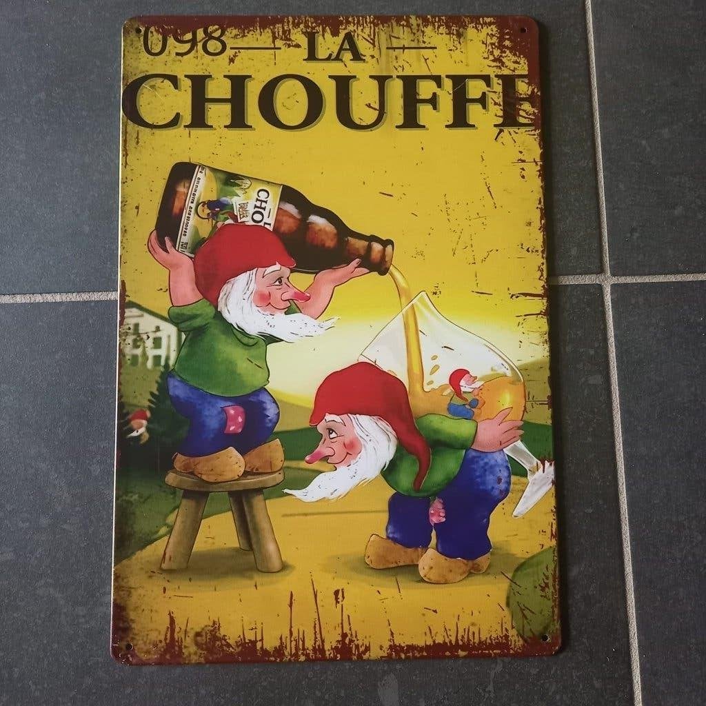 Retro Metalen Bord La Chouffe, Huis en Inrichting, Metaal, 30 cm, Verzenden, 20 cm