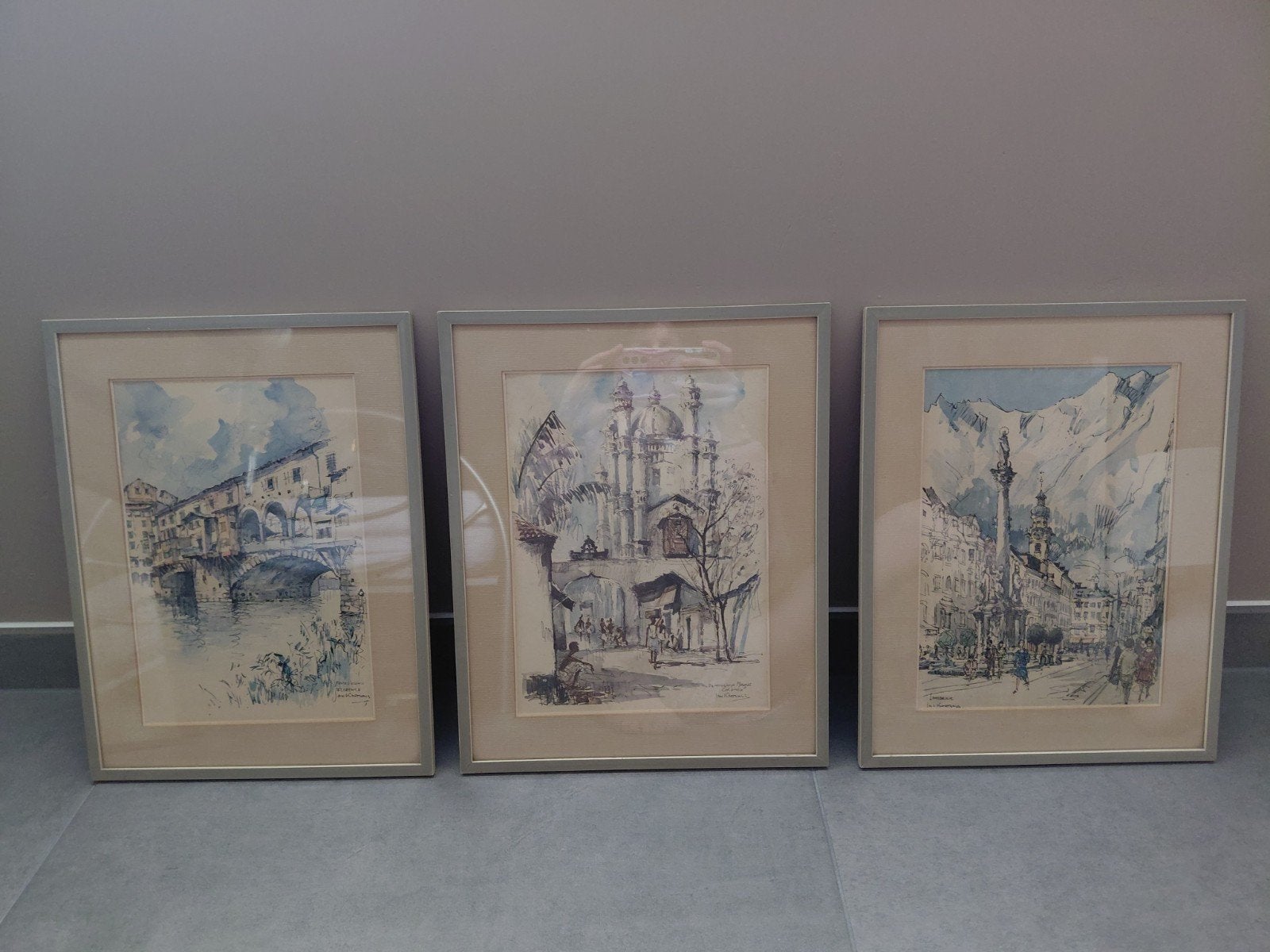Gesigneerde aquarellen Jan Korthals, Ophalen, Ingelijst, Aquarel, Stads- / dorpsgezicht