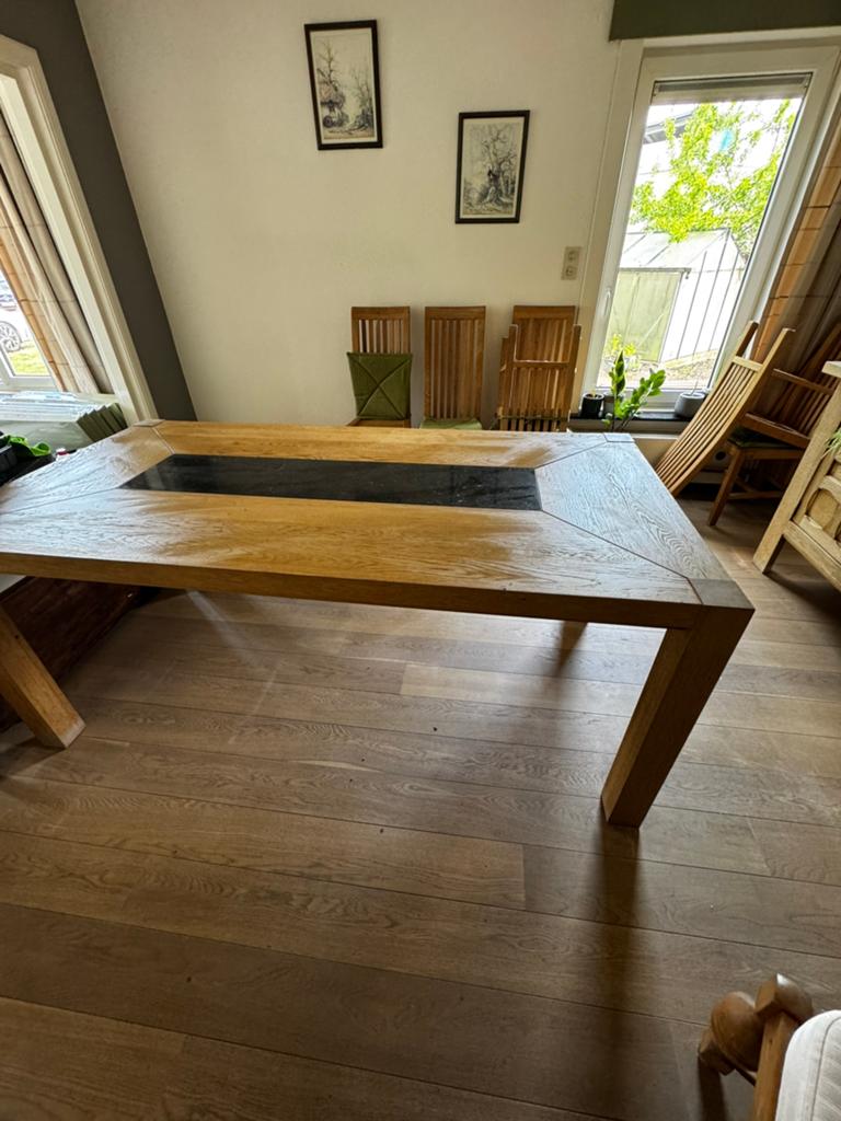 Massiefs eiken hout eettafel + 6 stoelen, Enlèvement, Comme neuf