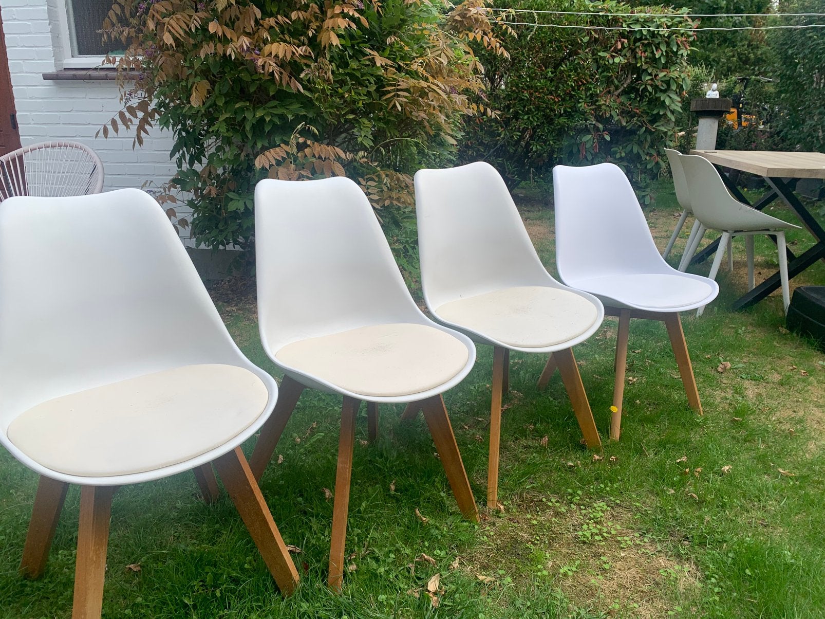 4 stoelen met witte leuning, Maison & Meubles, Chaises, Bois, Enlèvement, Utilisé, Blanc