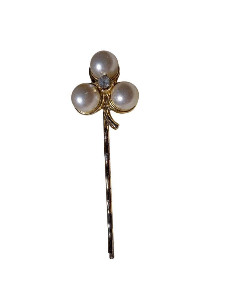 Pince à cheveux en plaqué or 3 perles et 1 zircon vintage 50, Bijoux, Sacs & Beauté, Bijoux anciens, Enlèvement, Autres matériaux