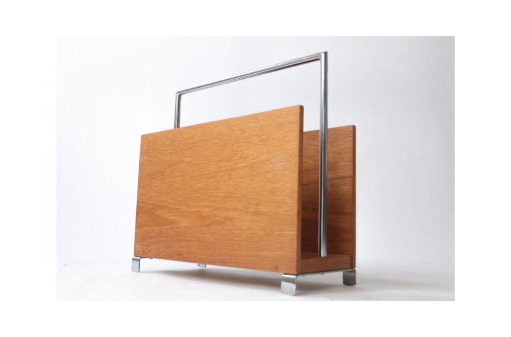 Mid-Century Modern Tijdschriftenrek Teak Chroom Jaren 60, Tijdschriftenrek, Ophalen, Mid-century modern, Metaal