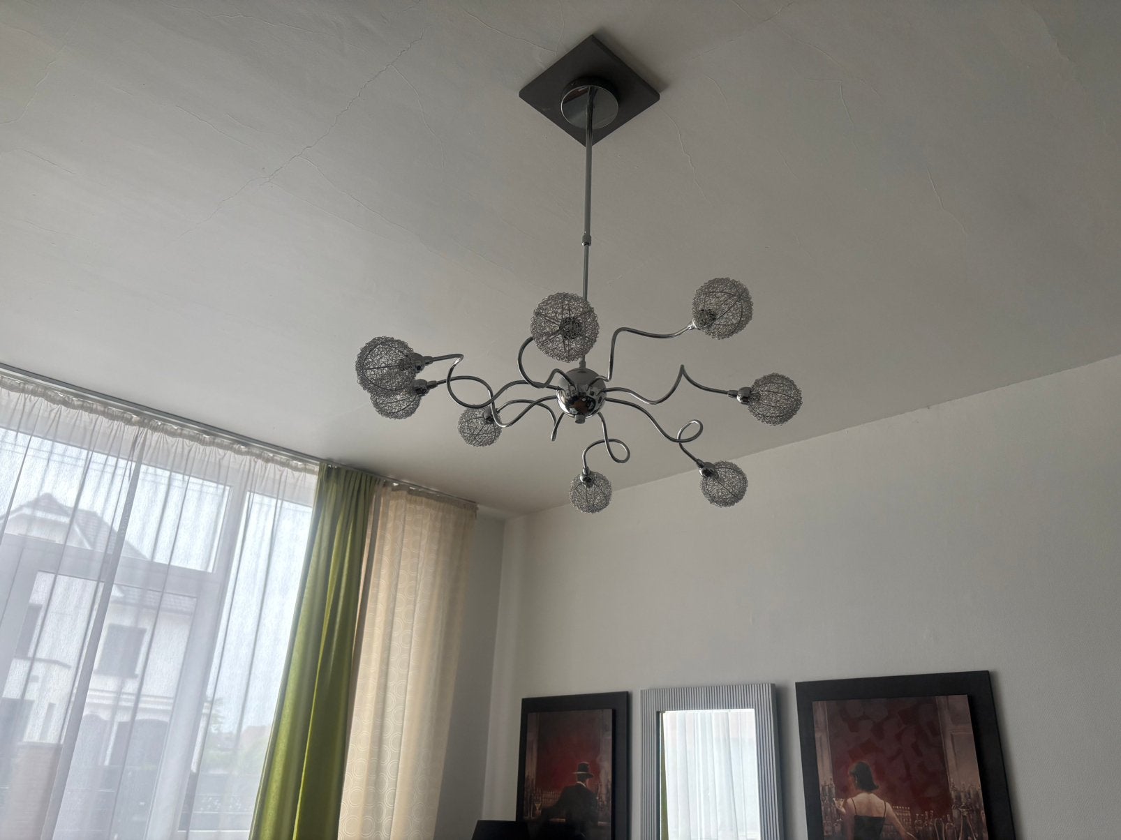 Lustre argenté, moderne, Maison & Meubles, Enlèvement ou Envoi, Utilisé, Métal, B22 (Baïonnette)