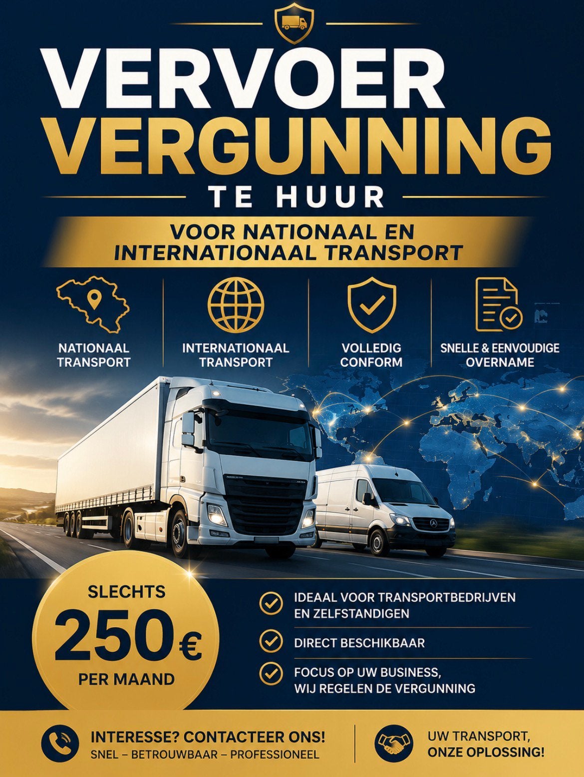 Vervoerveegunning TE HUUR, Services & Professionnels, Coursiers, Chauffeurs & Taxis