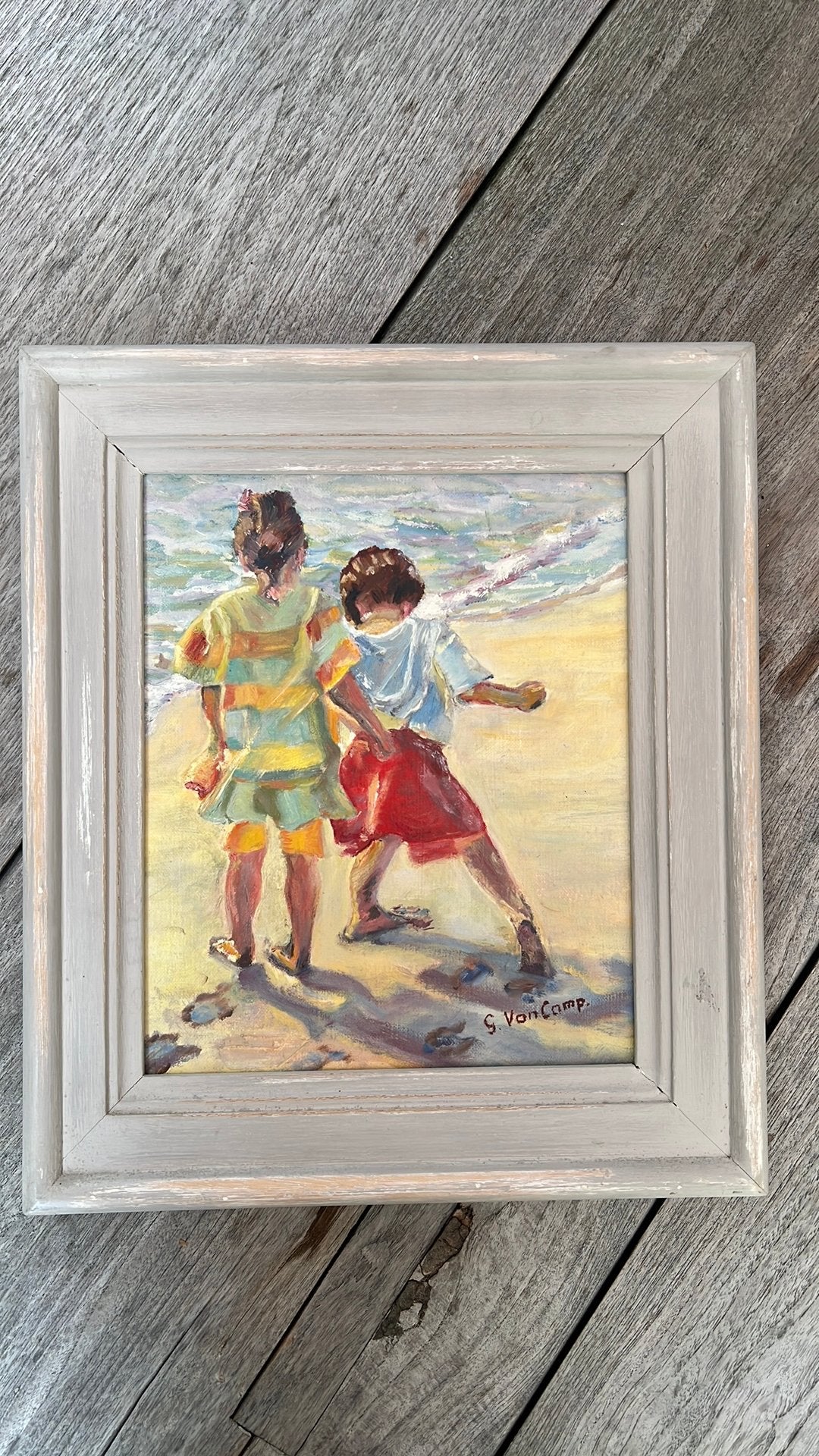 Schilderij strand, Portrait ou Personnes, Encadré, Enlèvement, Réaliste