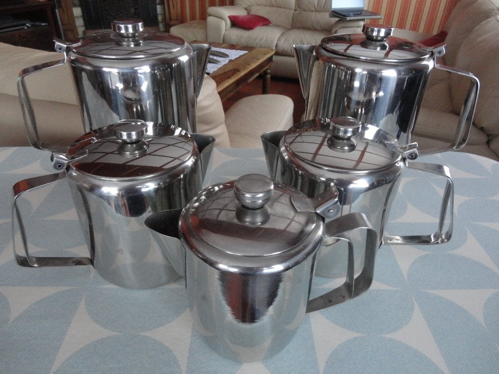 5 Inox 18/8 koffiepotten, Inox, Overige typen, Ophalen of Verzenden, Zo goed als nieuw