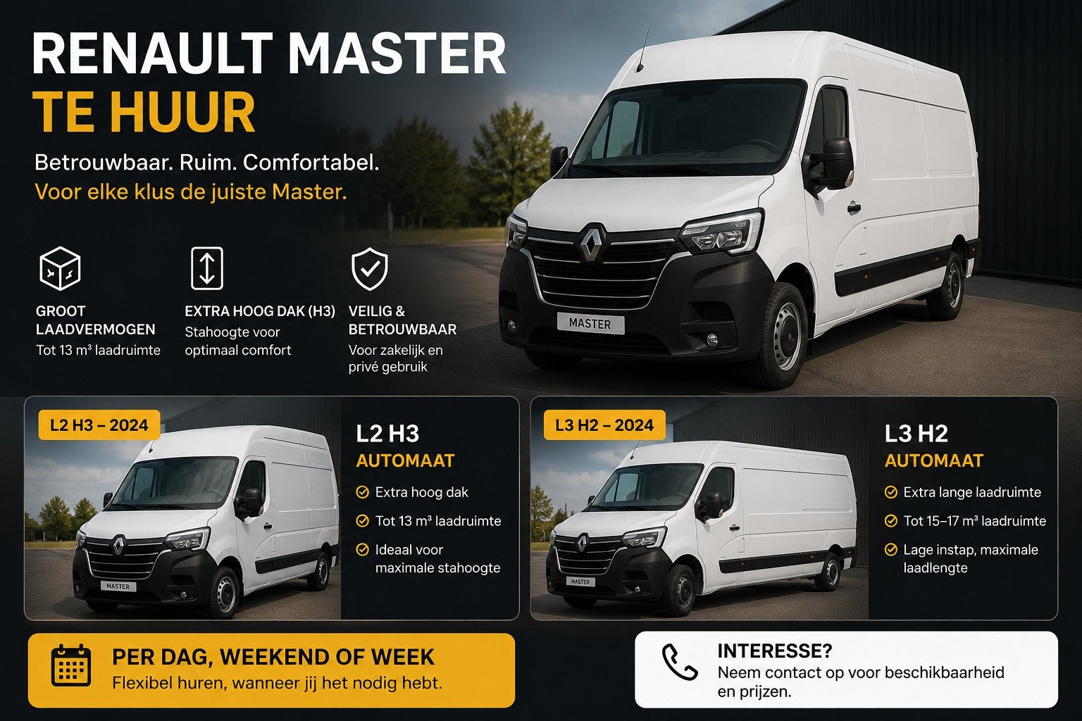 Bestelwagen met chauffeur te huur.